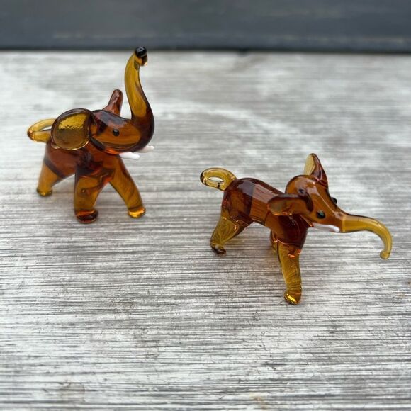 VTG Italian Murano Art Glass Miniature Animal Figurine Amber Sculpture set of 2 - Picture 5 of 7